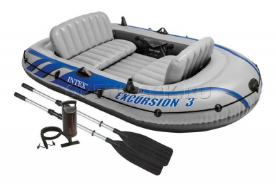 Трехместная надувная лодка Intex 68319NP Excursion-3 Set + алюминиевые вёсла и насос