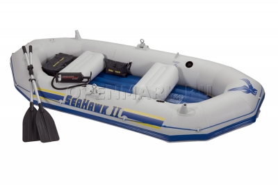 Трехместная надувная лодка Intex 68377NP Seahawk II Set + алюминиевые вёсла и насос
