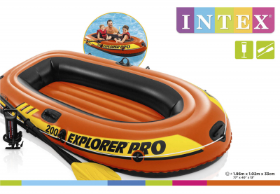 Двухместная надувная лодка Intex 58357NP Explorer Pro 200 Set + пластиковые вёсла и насос